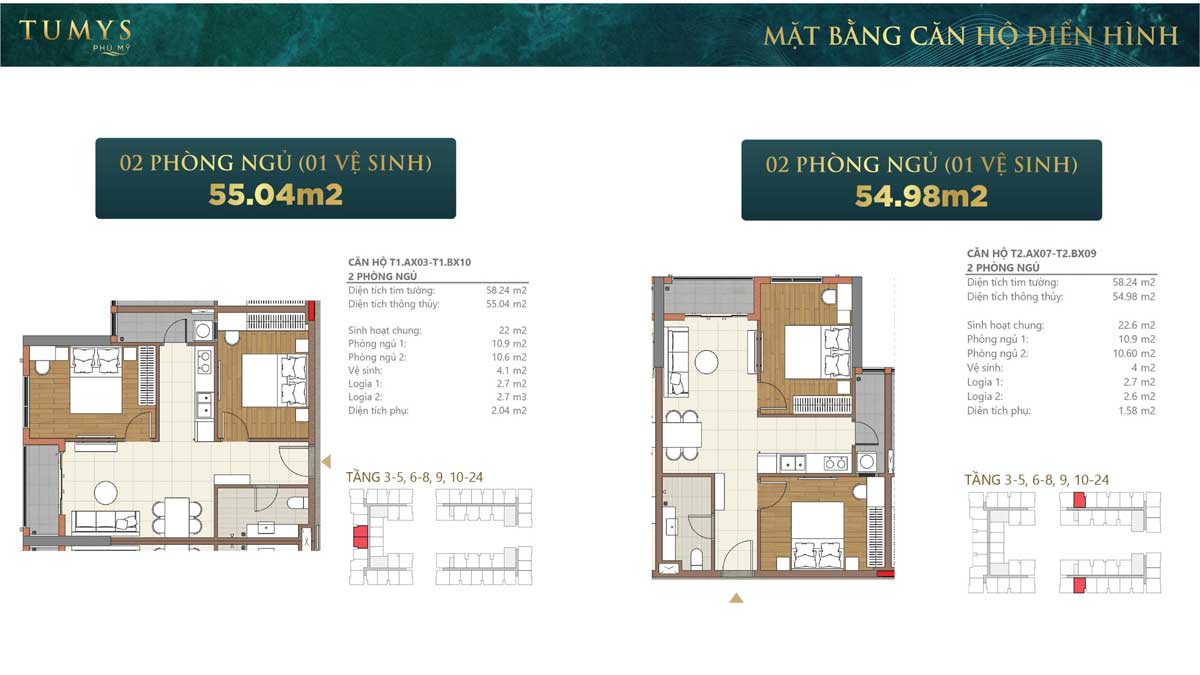 Căn hộ 2PN 1 Toilet Tumys Phú Mỹ