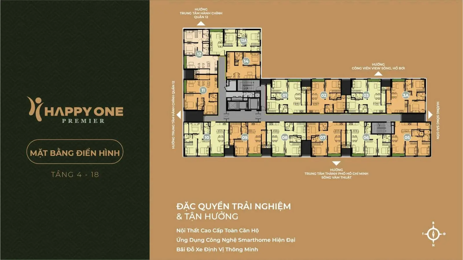 HAPPY ONE PREMIER QUẬN 12 27 Mặt bằng tầng 4 - 18 Dự án Happy One Thạnh Lộc