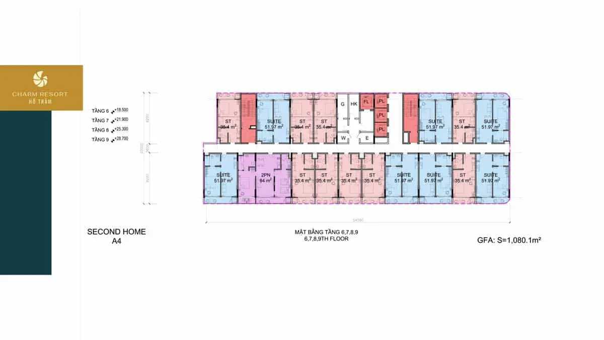 The Sea Class 12 Mặt bằng Tầng 6-7-8-9 Căn hộ The Sea Class Hồ Tràm