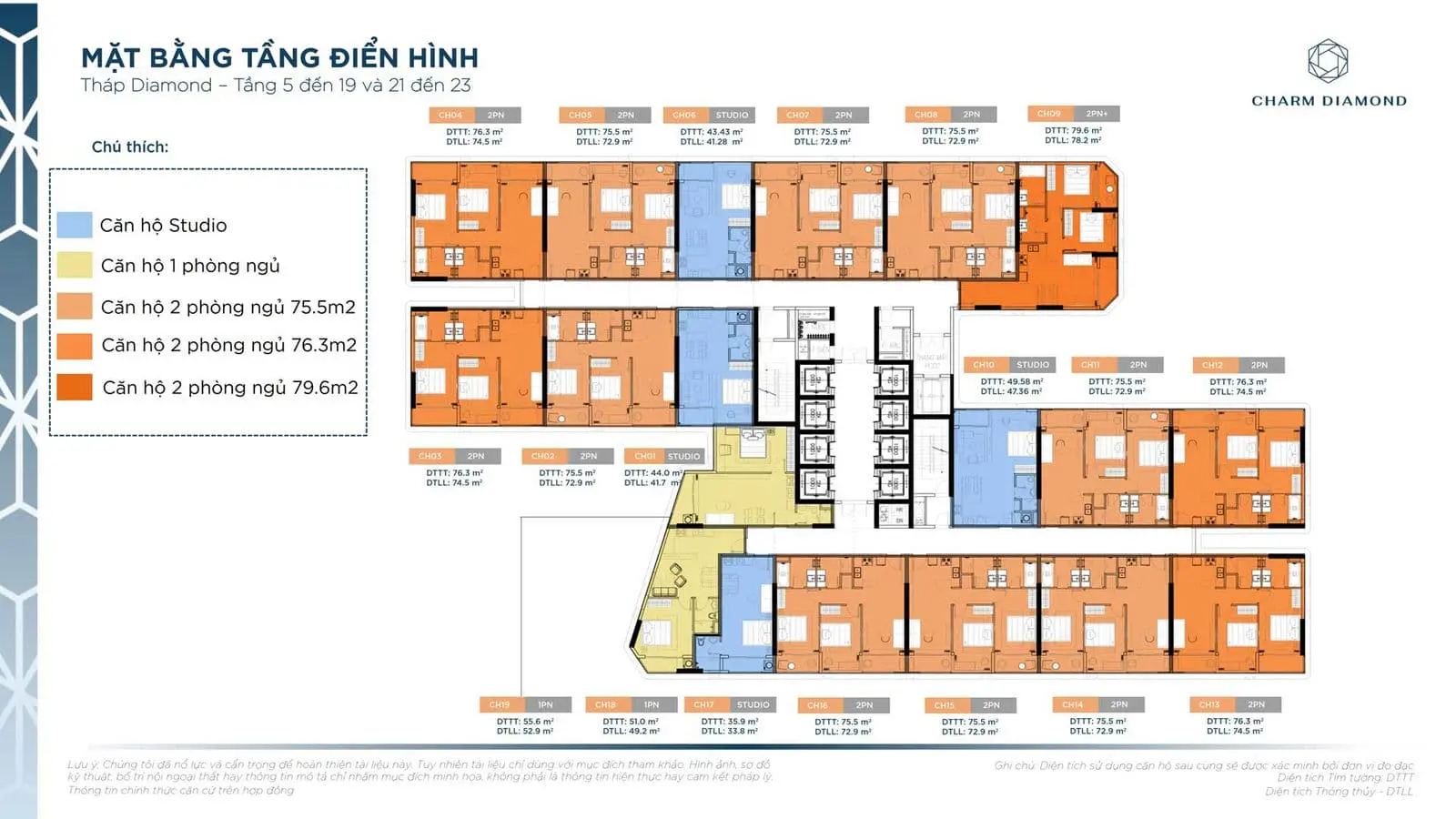 Tầng 05 – 19 & 21 – 23 Charm Diamond Tầng 05 – 19 & 21 – 23 Charm Diamond