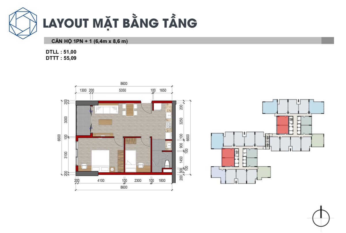 Thiết kế Căn hộ 1 Phòng ngủ Charm City Bình Dương