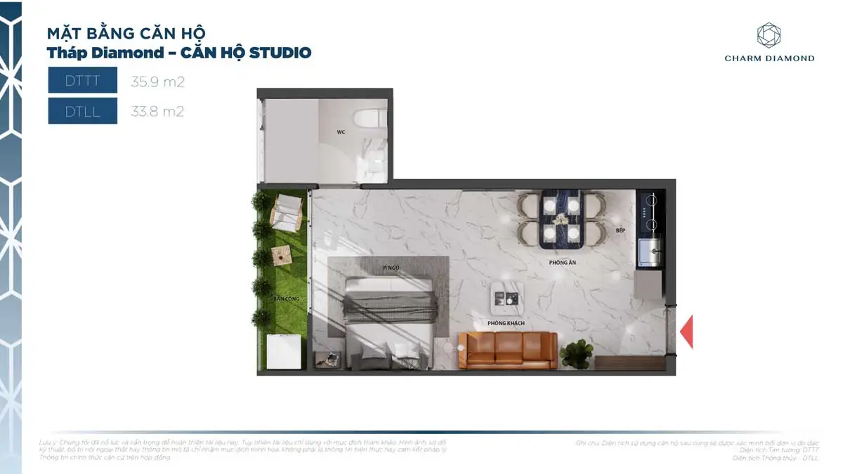 Charm Diamond City Can ho Studio 35.9m2 Charm Diamond - Charm Diamond City