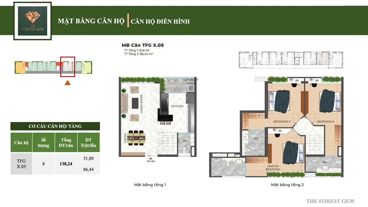 The Forest Gem Bình Thạnh 19 Thiết kế Căn hộ 138,24 m2 The Forest Gem Bình Thạnh
