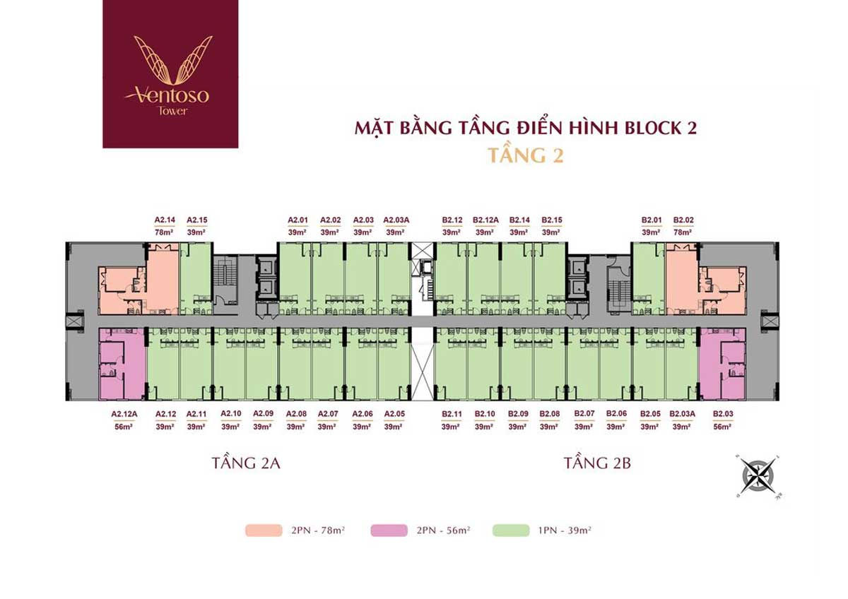 Mặt bằng Tầng 2 Dự án Căn hộ Ventoso Tower Dĩ An Bình Dương