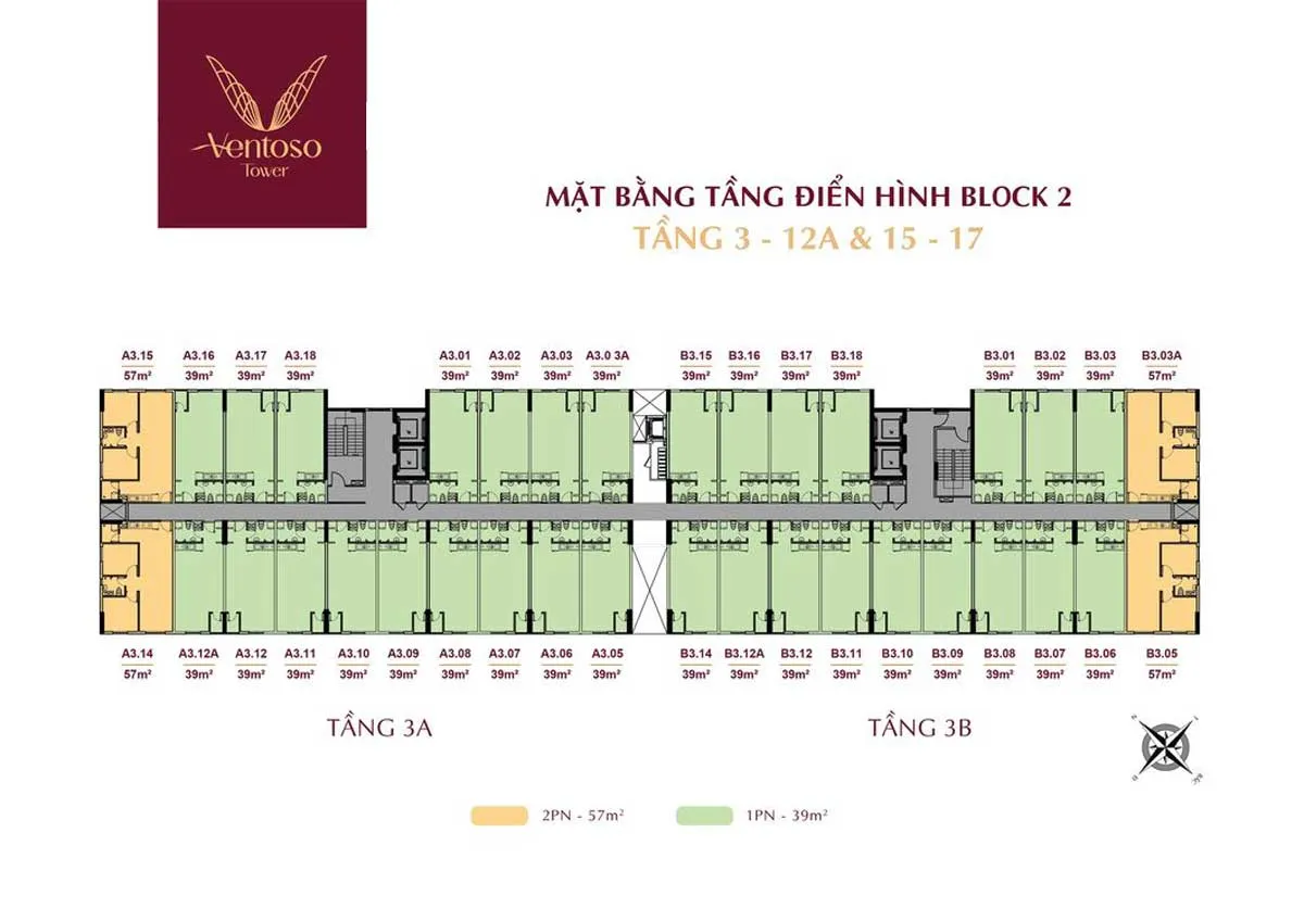 Ventoso Tower 8 Mặt bằng Tầng 3-12A & 15-17 Dự án Căn hộ Ventoso Tower Dĩ An Bình Dương