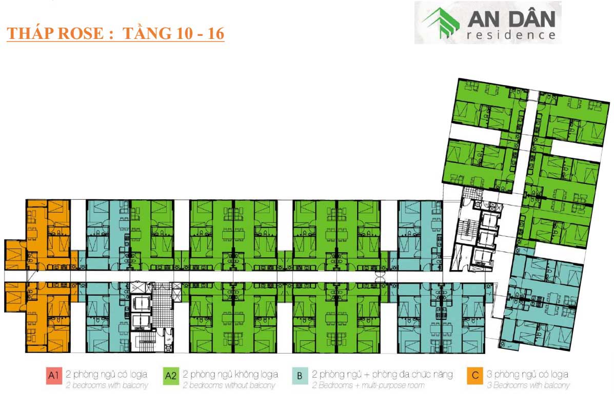 mat bang thap rose tang 10 den 16 an dan residence - An Dân Residence