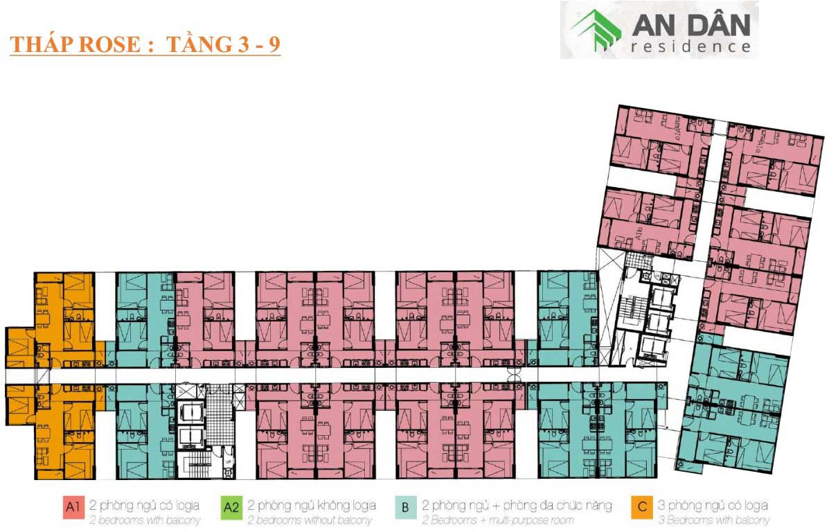 mat bang thap rose tang 3 den 9 an dan residence - An Dân Residence