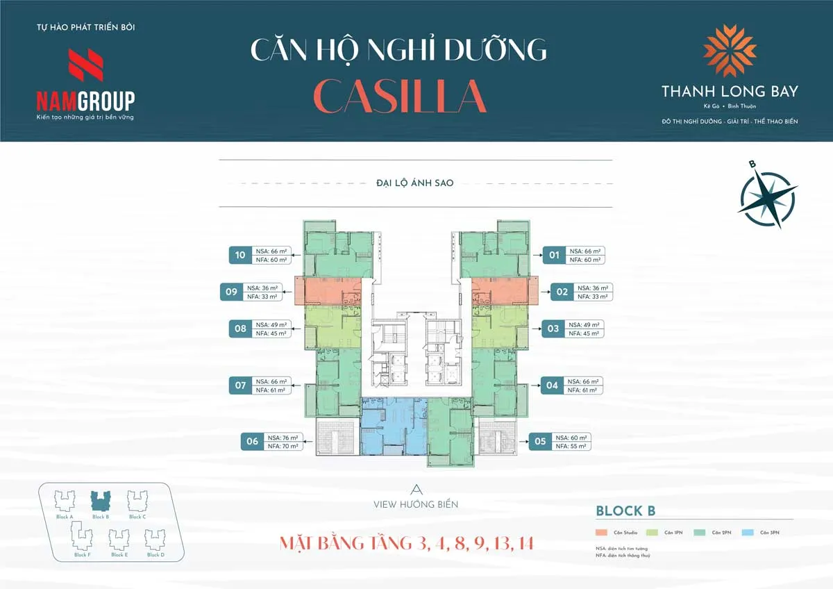 Casilla Thanh Long Bay 9 Mặt bằng Tầng 3 4 8 9 13 14 Block B Căn hộ Casilla