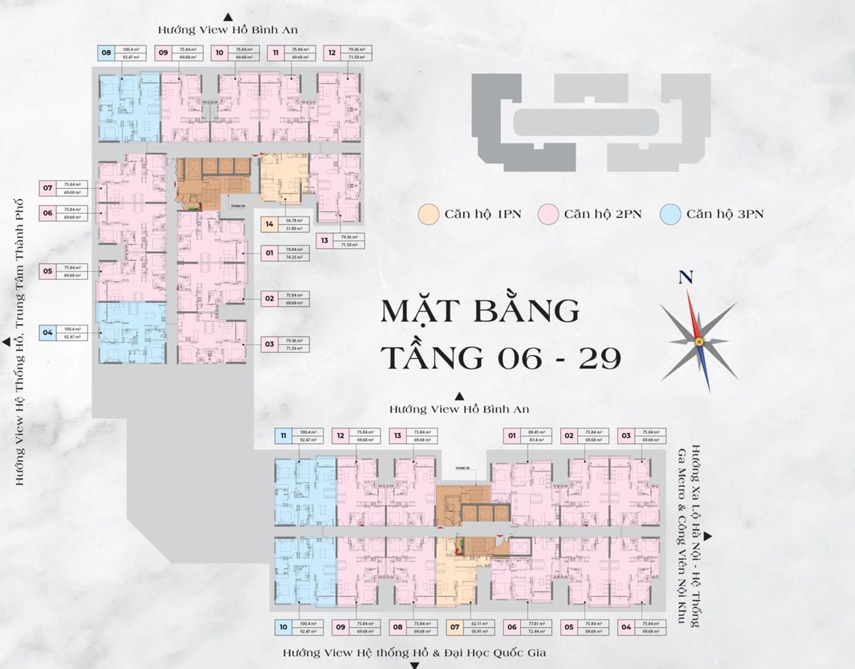 Mặt bằng điển hình Tầng 6 đến 29 Căn hộ LDG Sky