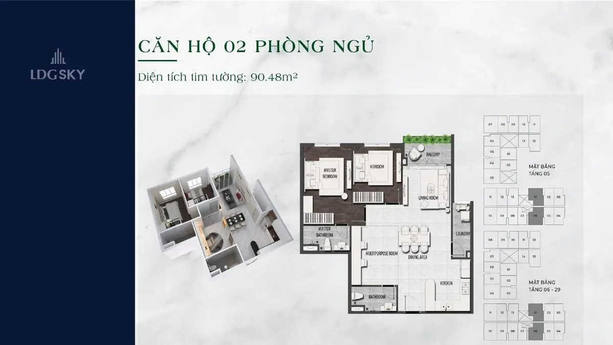 Thiết kế căn 2 phòng ngủ ldg sky bình dương 90,48m2 Thiết kế căn 2 phòng ngủ ldg sky bình dương 90,48m2