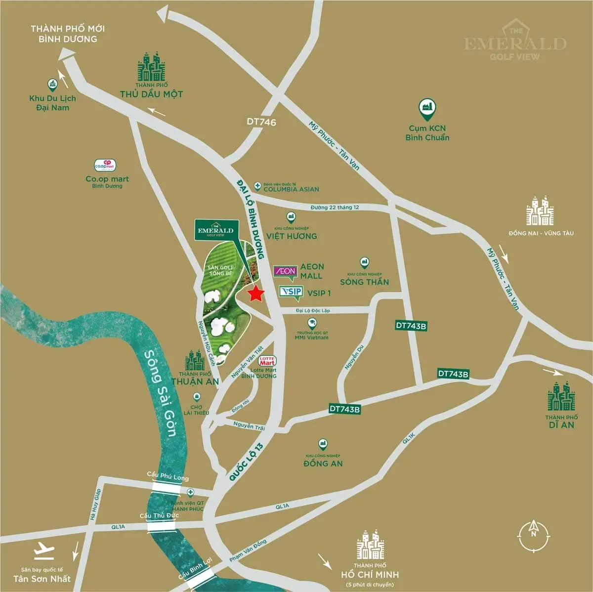 The Emerald Golf View 1 Sơ đồ Vị trí Dự án The Emerald Golf View Thuận An Bình Dương