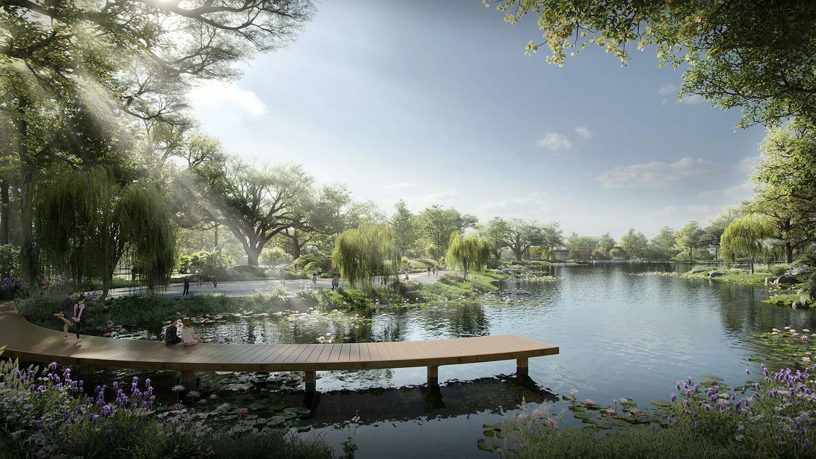 Không gian xanh ngát bên bờ hồ trung tâm tại dự án Eco Central Park