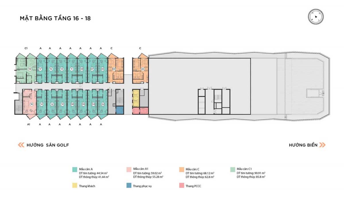 Mặt bằng Tầng 16 - 18 Dự án Căn hộ Alaric Tower Vũng Tàu