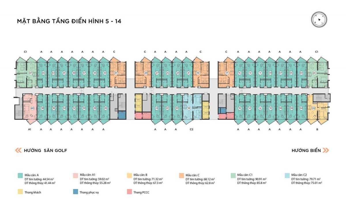 Mặt bằng Tầng 5 - 14 Dự án Căn hộ Alaric Tower Vũng Tàu