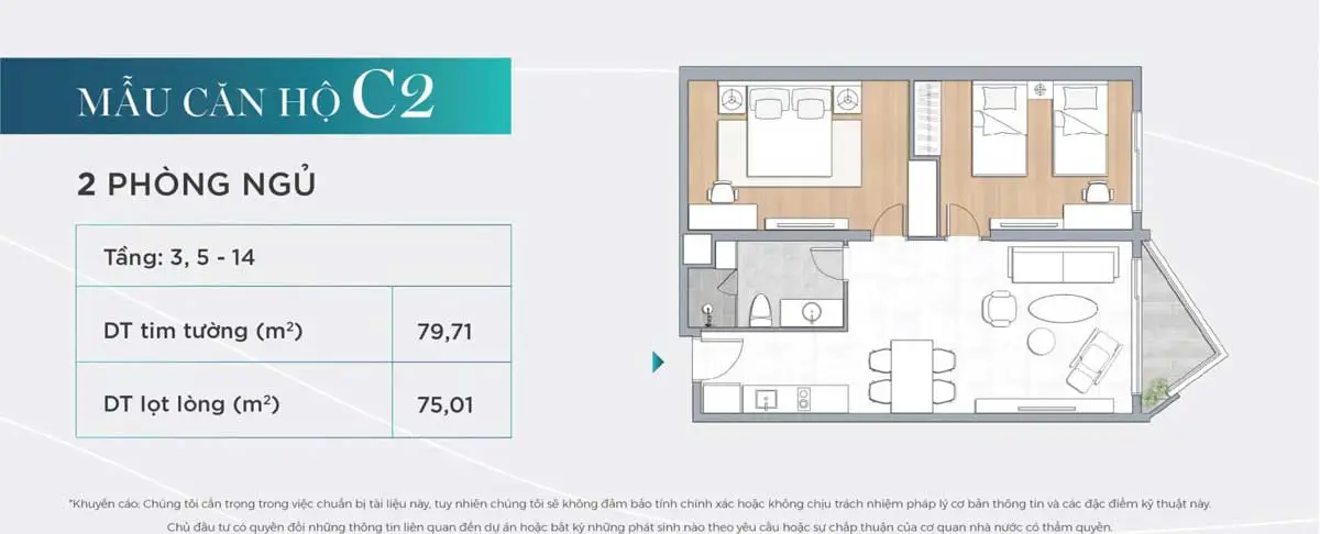 Alaric Tower 21 Thiết kế Căn hộ C2 Alaric Tower Vũng Tàu
