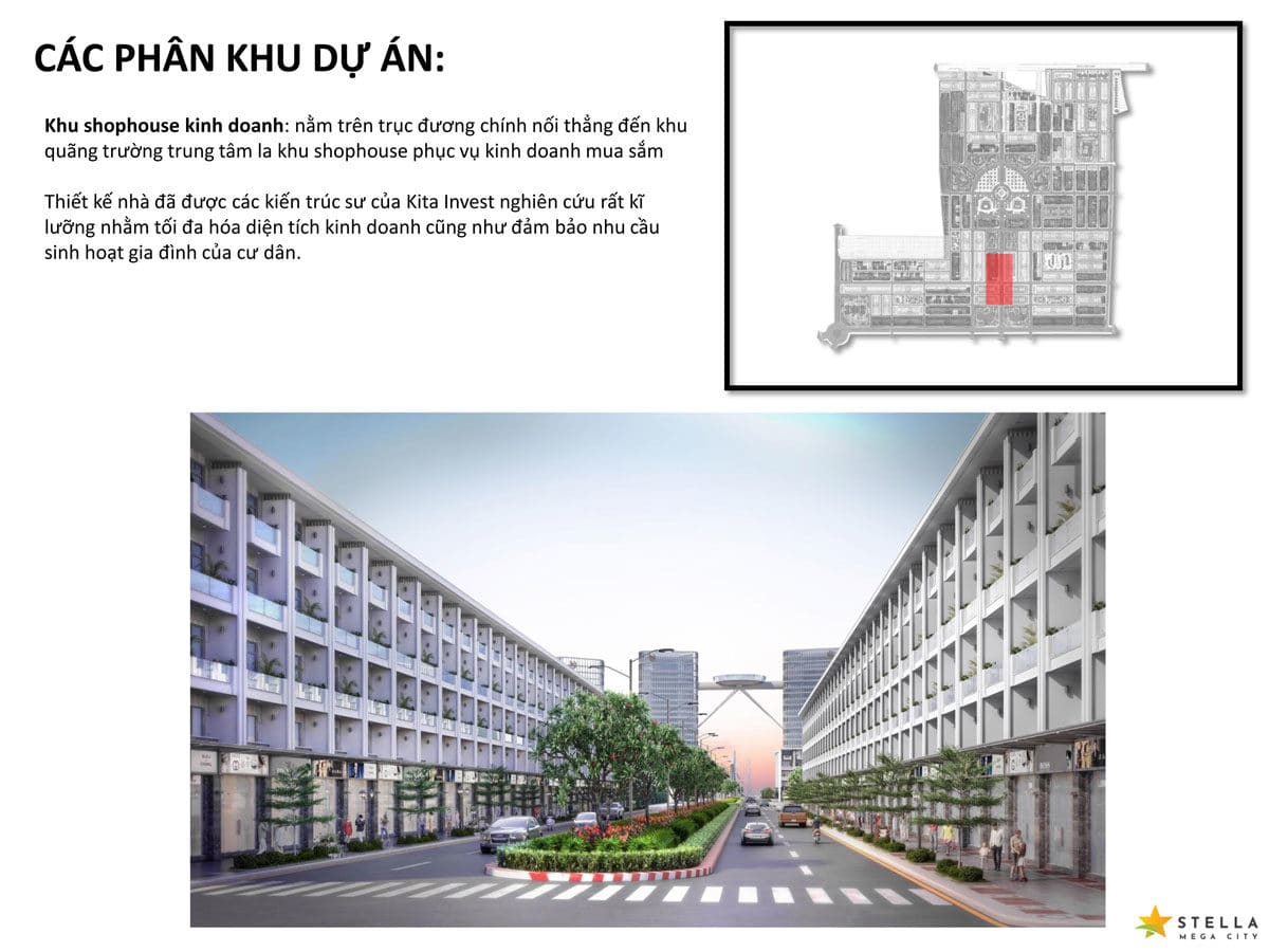 Khu shophouse kinh doanh Dự án Khu đô thị Stella Mega City