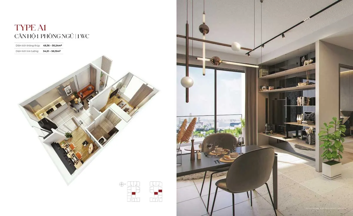 Astral City thiet ke can ho 1 phong ngu 2wc type A1 astral city - Astral City