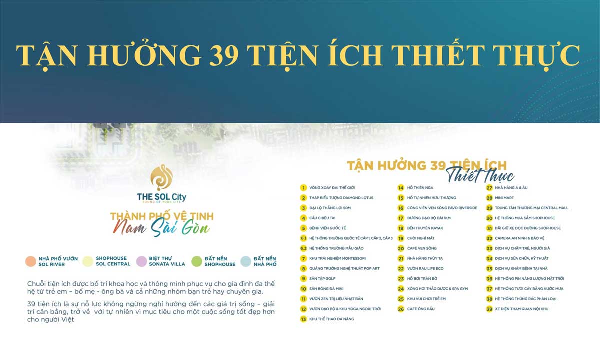 39 tiện ích Dự án The Sol City