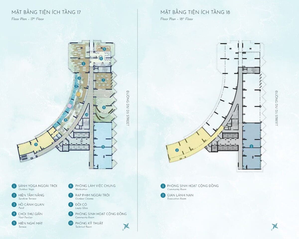 Mặt bằng tiện ích tầng 17 và tầng 18 The Meraki Vũng Tàu