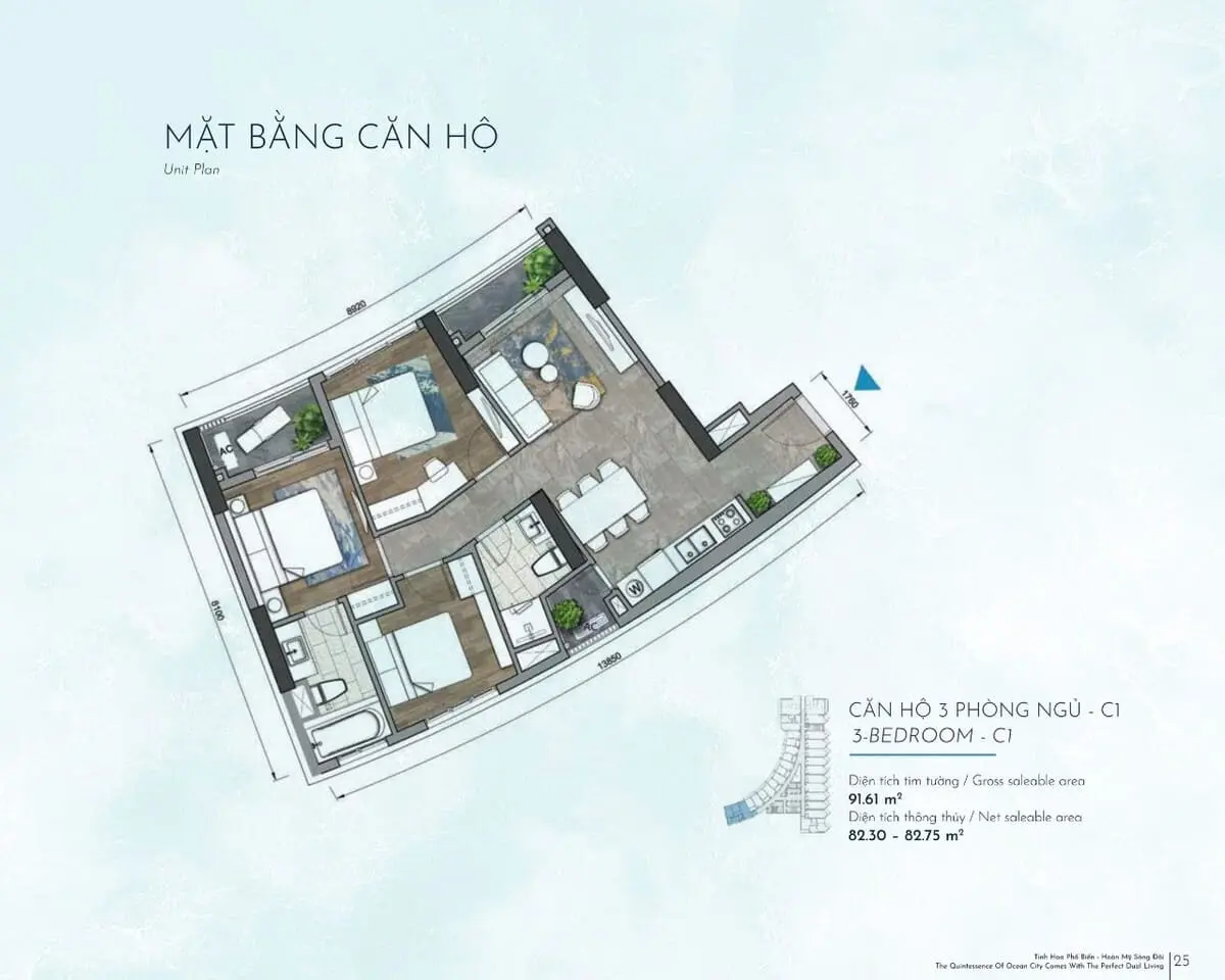 The Meraki Vũng Tàu 13 Căn hộ The Meraki 3 phòng ngủ C1