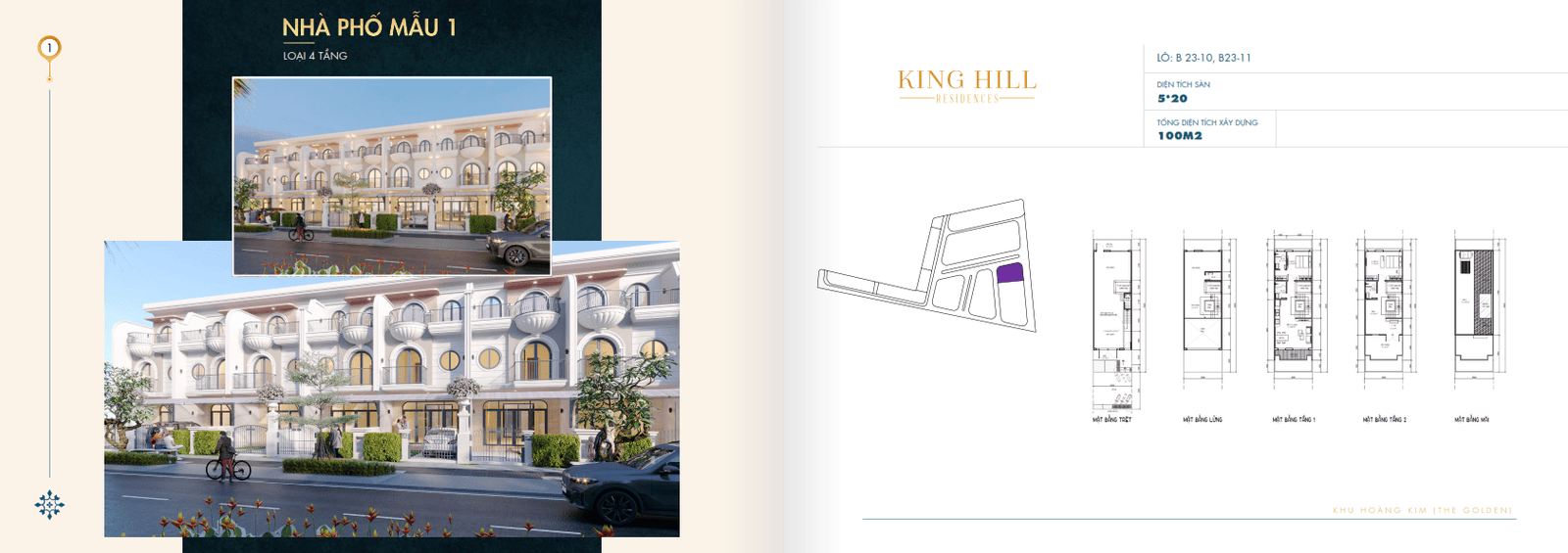 Nhà phố mẫu 1 loại 4 tầng Dự án King Hill Residences