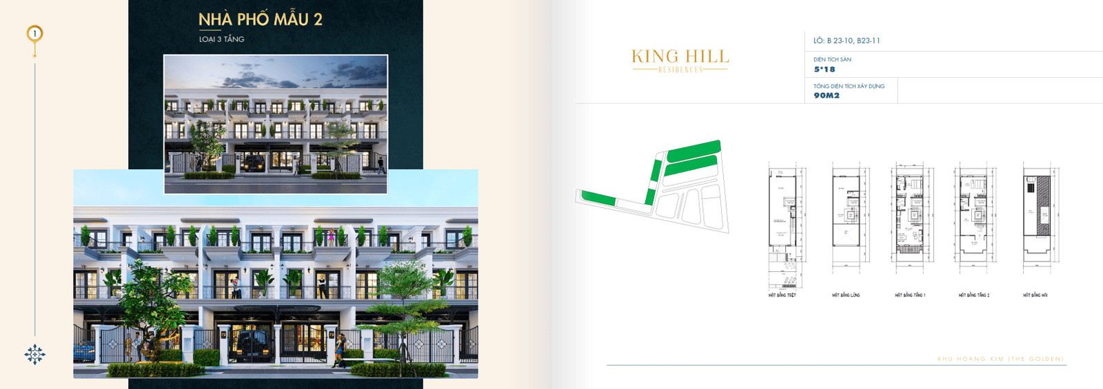 Nhà phố mẫu 2 loại 3 tầng Dự án King Hill Residences