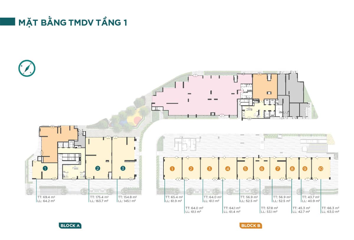 Mặt bằng điển hình tầng 1 Dự án Căn hộ Chung cư D’Lusso Quận 2