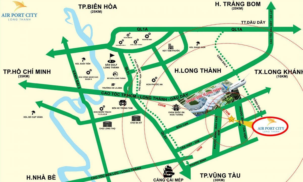 Vị trí trung tâm của Dự án Airport City Long Thành