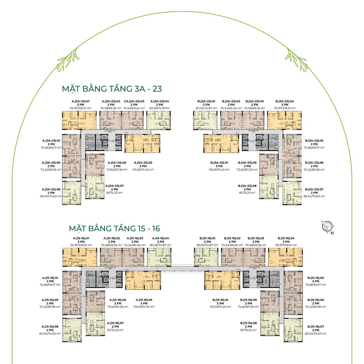 Mặt bằng tầng 3A-23 và 15-16 Dự án Căn hộ Essensia Nam Sài Gòn