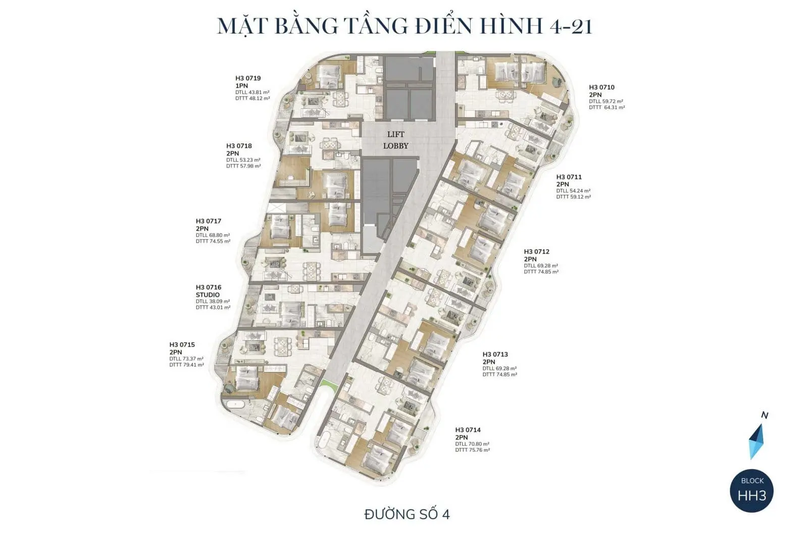 The Aston Luxury Residence Nha Trang 35 Mặt bằng tầng 4 - 21 Dự án The Aston Luxury Residence Nha Trang