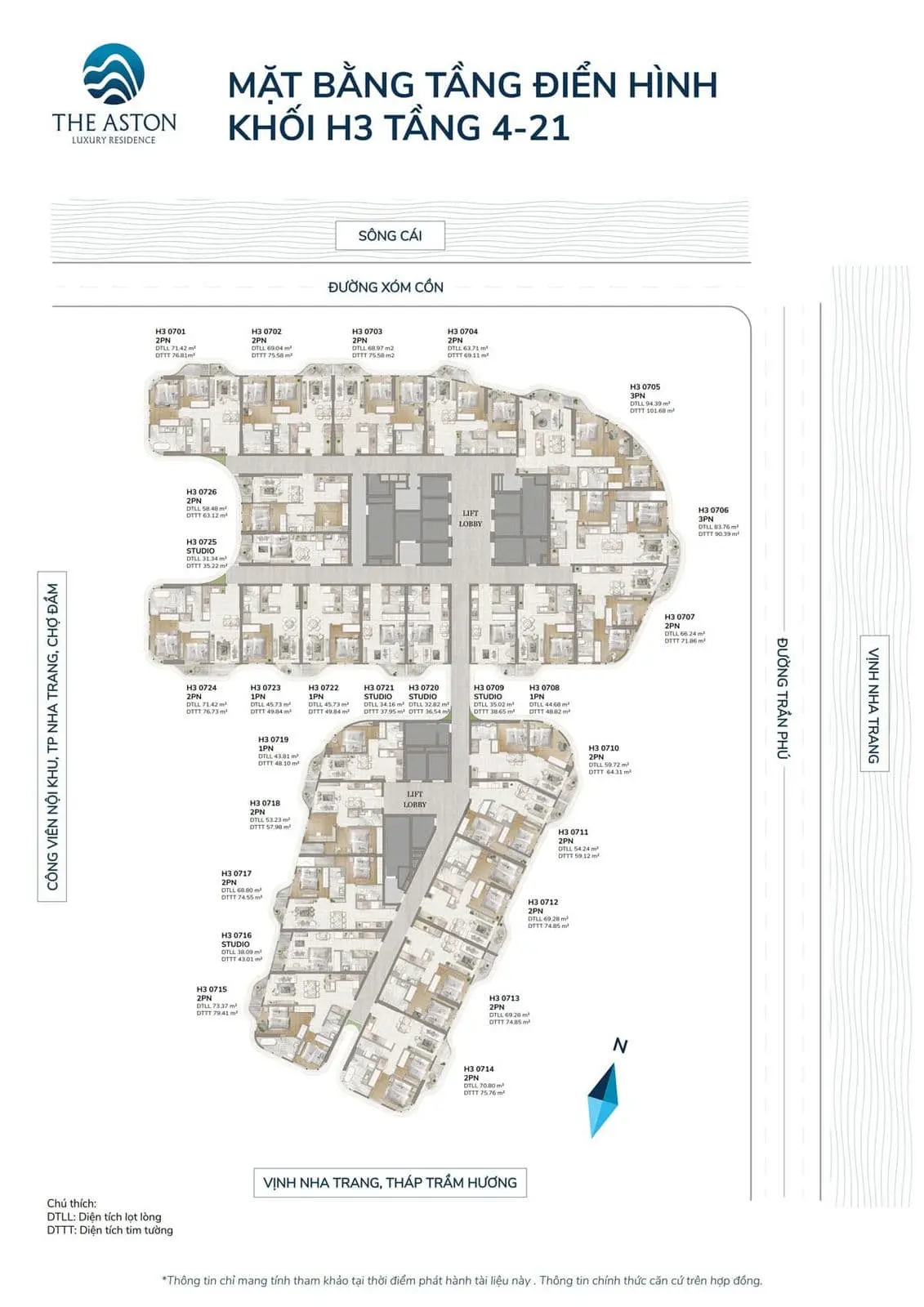 The Aston Luxury Residence Nha Trang 33 Mặt bằng Điển hình Tháp HH3 tầng 4 - 21 Dự án The Aston Luxury Residence Nha Trang