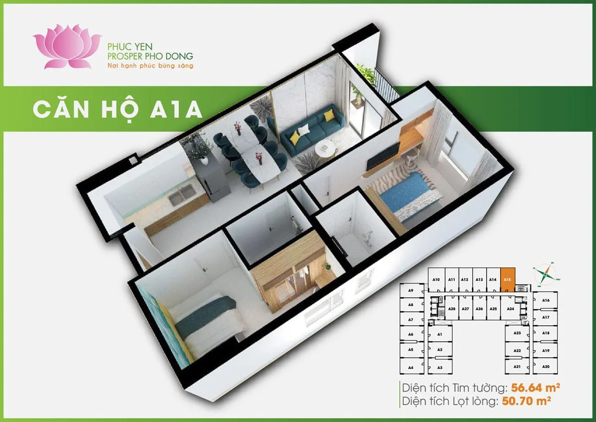 PHÚC YÊN PROSPER THỦ ĐỨC 28 Phối cảnh 3D Căn hộ A1A Phúc Yên Prosper Phố Đông