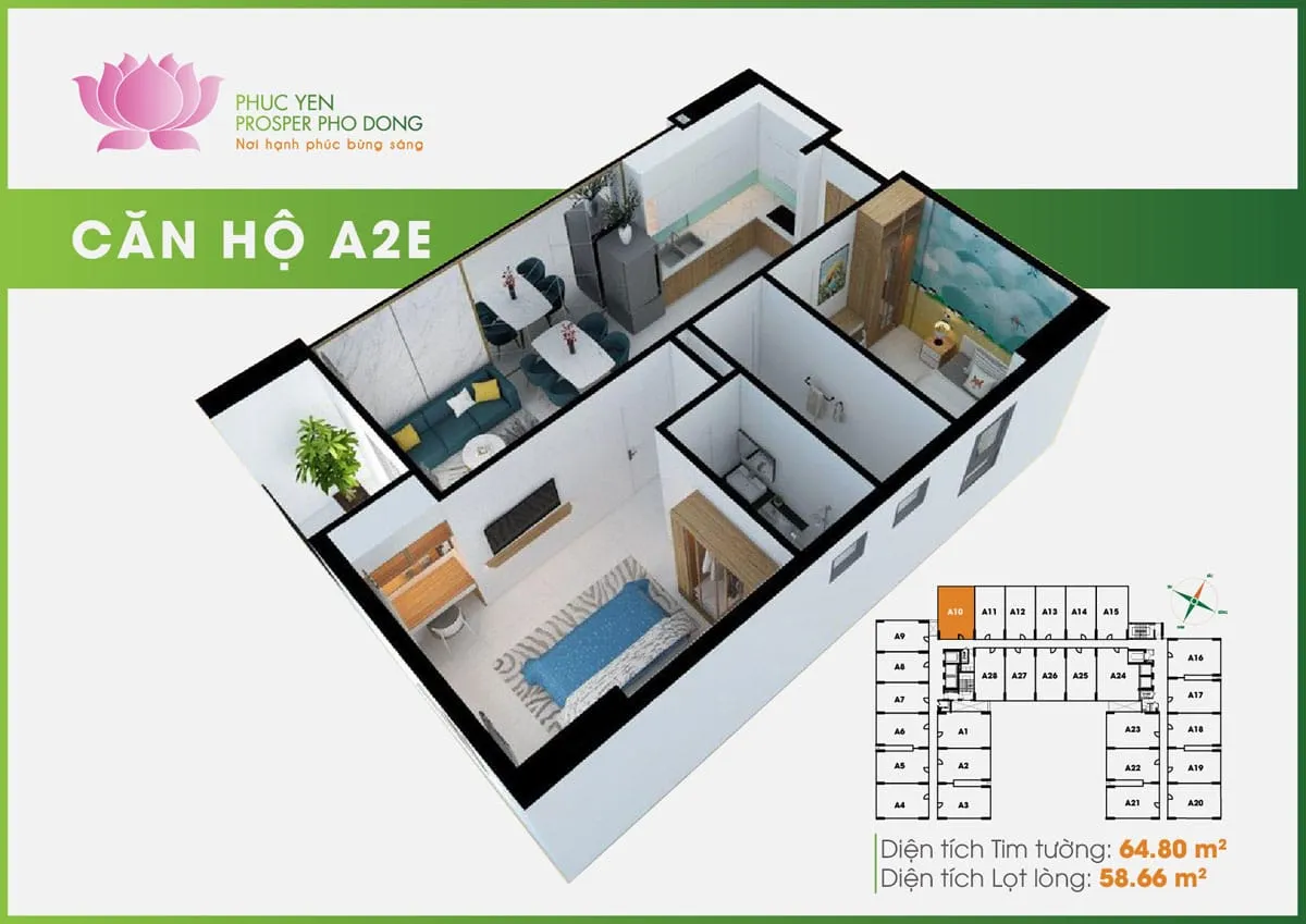 PHÚC YÊN PROSPER THỦ ĐỨC 42 Phối cảnh 3D Căn hộ A2E Phúc Yên Prosper Phố Đông