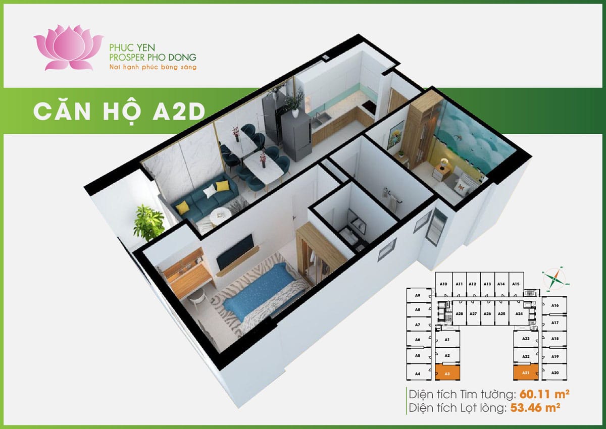 Phối cảnh 3D Căn hộ A2D Phúc Yên Prosper Phố Đông