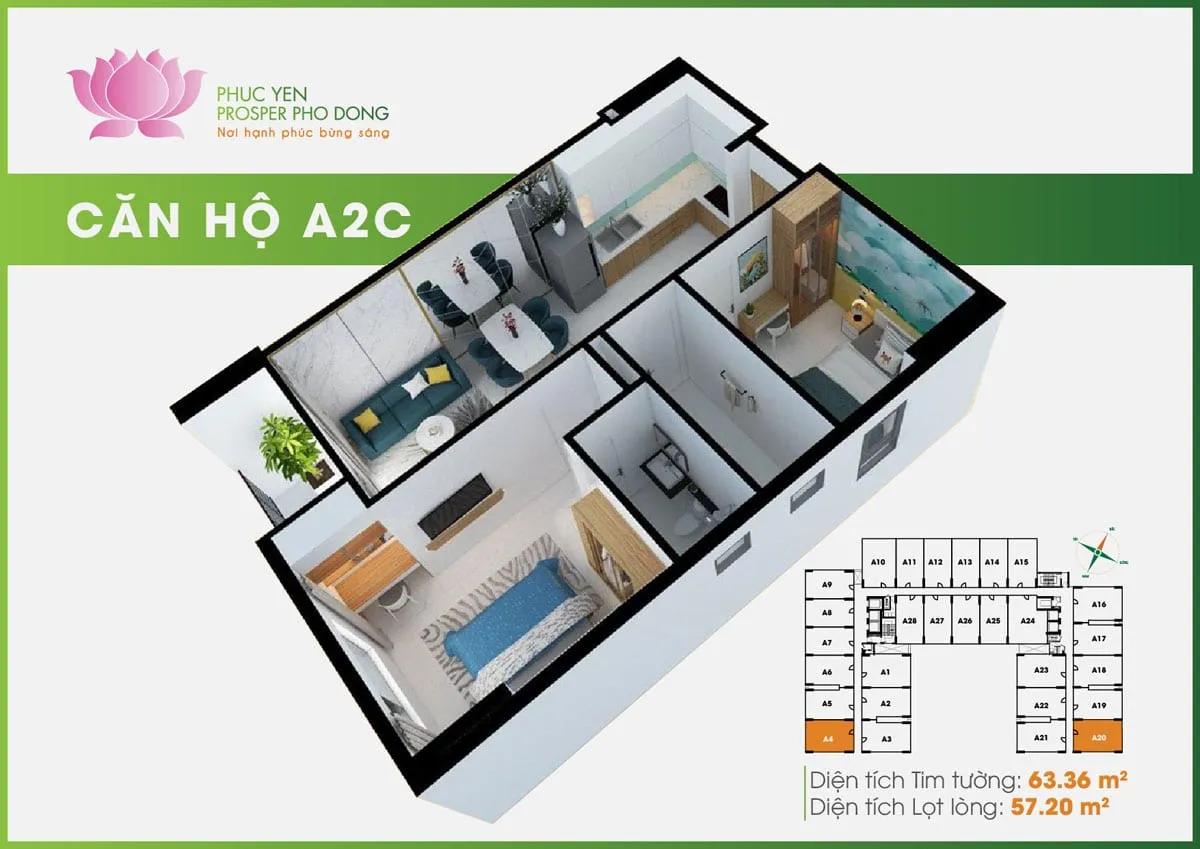 PHÚC YÊN PROSPER THỦ ĐỨC 38 Phối cảnh 3D Căn hộ A2C Phúc Yên Prosper Phố Đông