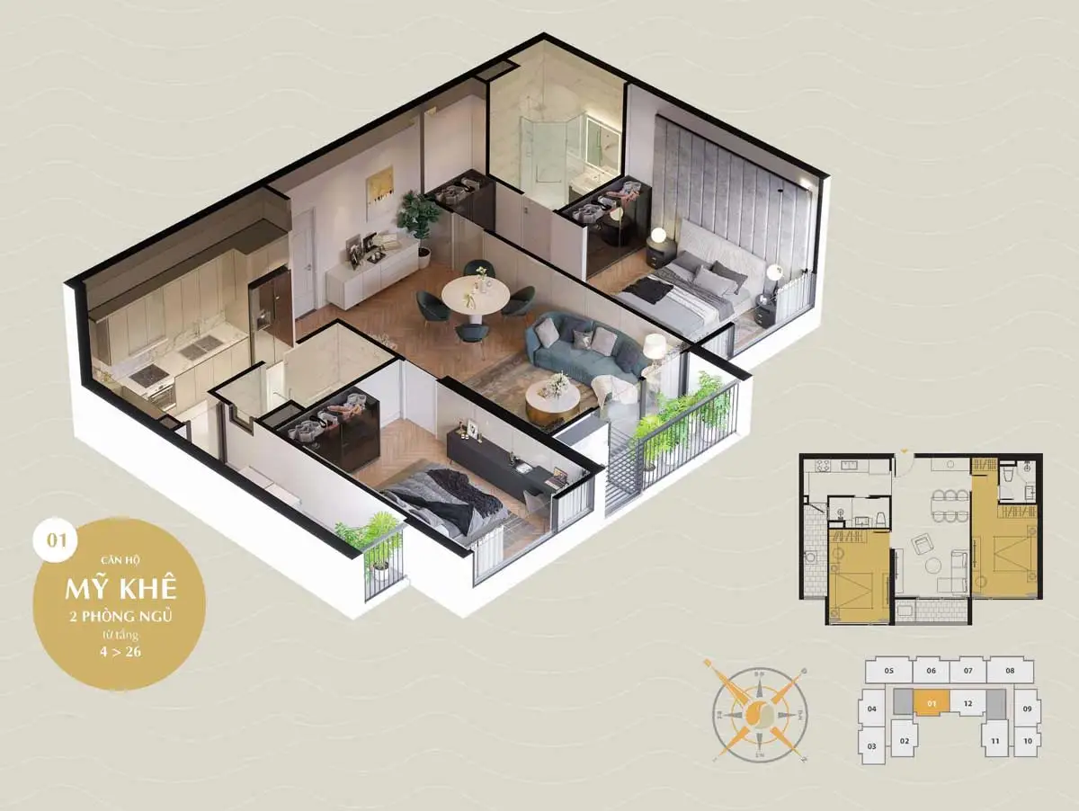 The Sang Residence 10 Thiết kế Căn hộ Mỹ Khê 2 PN The Sang Residence Đà Nẵng