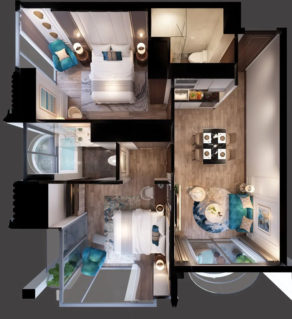 Oyster Bay Gành Hào Vũng Tàu 29 Phối cảnh 3D căn hộ 2 phòng ngủ Oyster Gành Hào