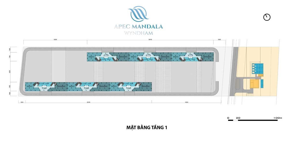 Mặt bằng Tầng 1 Căn hộ Apec Mandala Wyndham Mũi Né