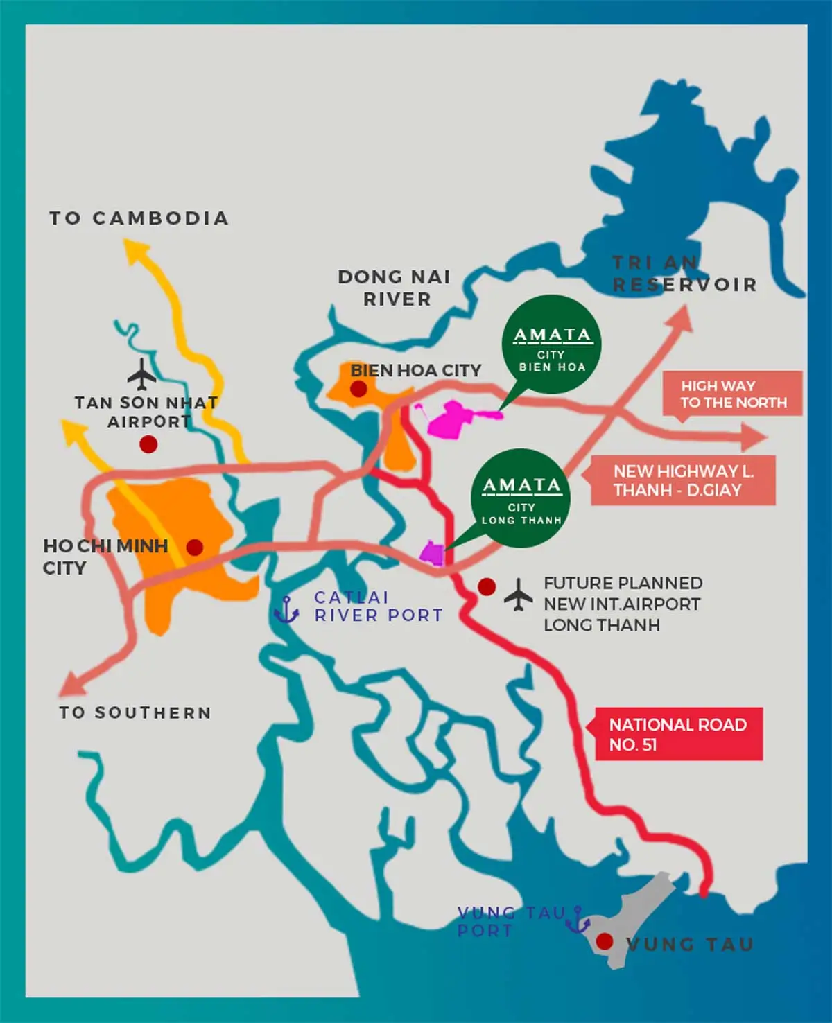 AMATA CITY LONG THÀNH 3 Vị trí Khu phức hợp công nghiệp đô thị – dịch vụ Amata City Long Thành