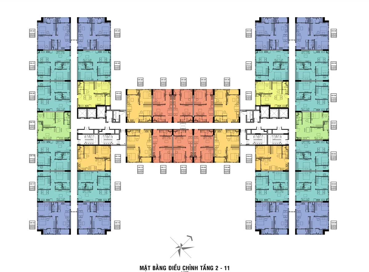 Mặt bằng Tầng 2-11 Dự án Căn hộ Chung cư Tecco Felice Tower Tân Uyên Bình Dương