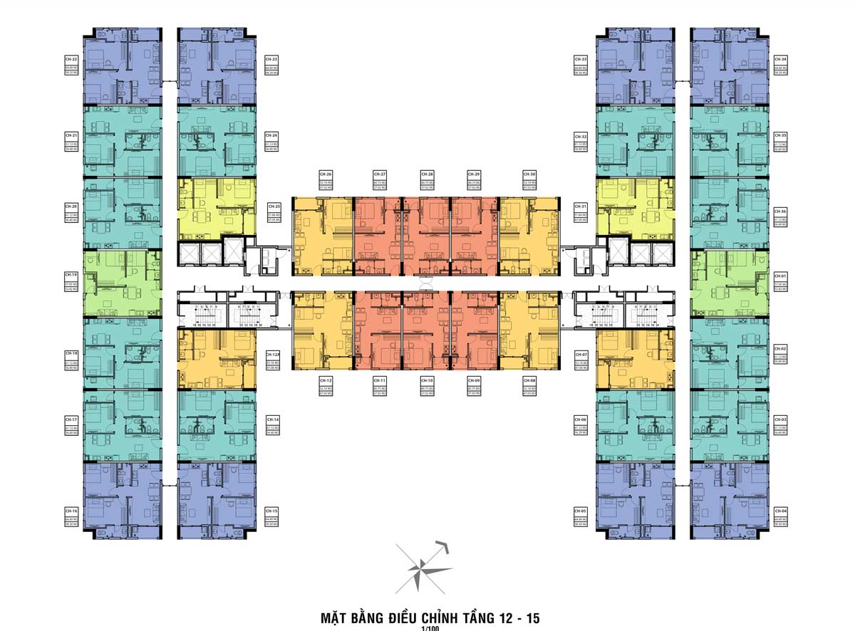 Mặt bằng Tầng 12-15 Dự án Căn hộ Chung cư Tecco Felice Tower Tân Uyên Bình Dương