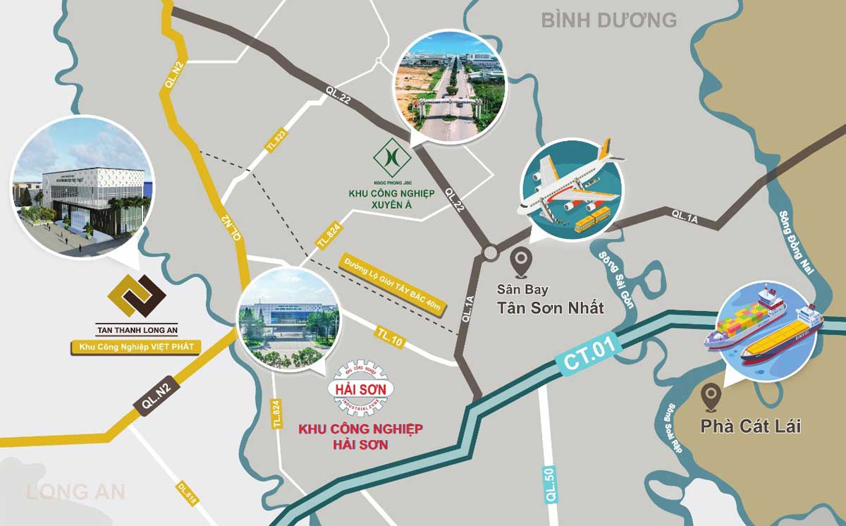 Vị trí liên kết vùng Dự án Khu đô thị Suntec City Thủ Thừa Long An