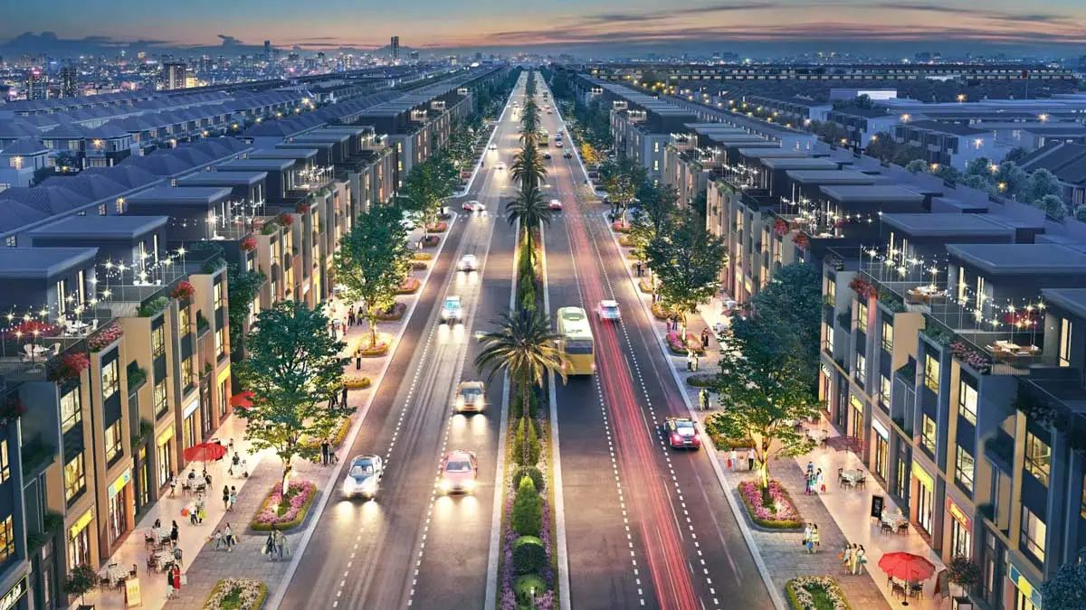 GEM SKY WORLD LONG THÀNH 5 Đại lộ Vàng Goldsilk Boulevard dài 2km lộ giới 34m với 6 làn xe