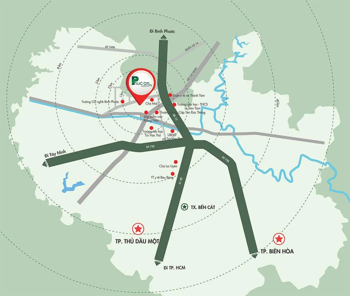PHÚC AN GARDEN BÌNH DƯƠNG 4 Vị trí Dự án đất nền Khu đô thị Phúc An Garden Bình Dương