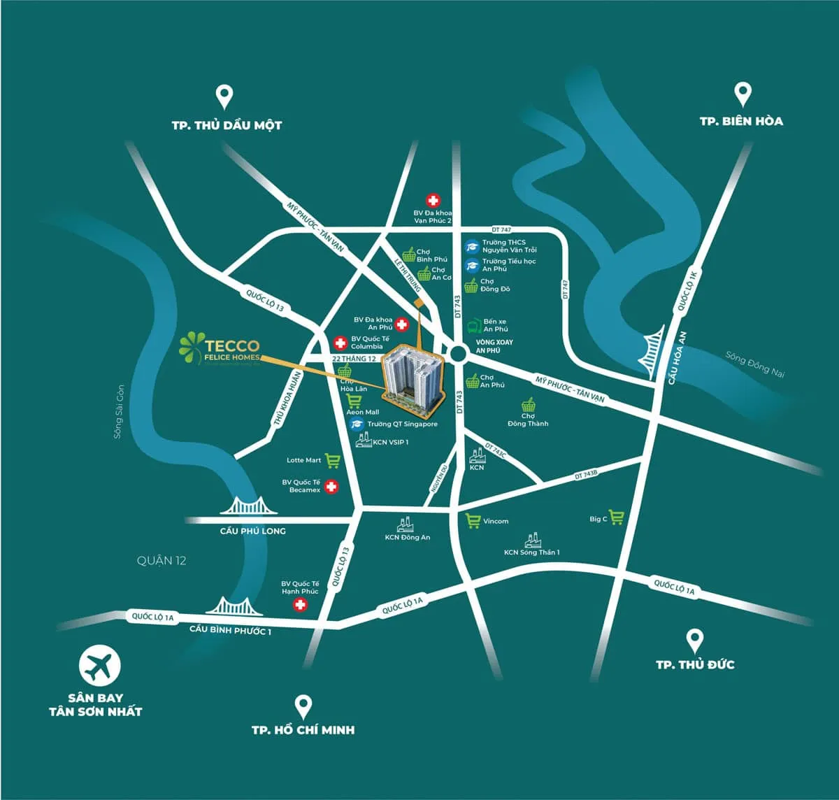 Tecco Felice Homes 5 Vị trí Dự án Căn hộ Chung cư Tecco Felice Homes Thuận An Bình Dương
