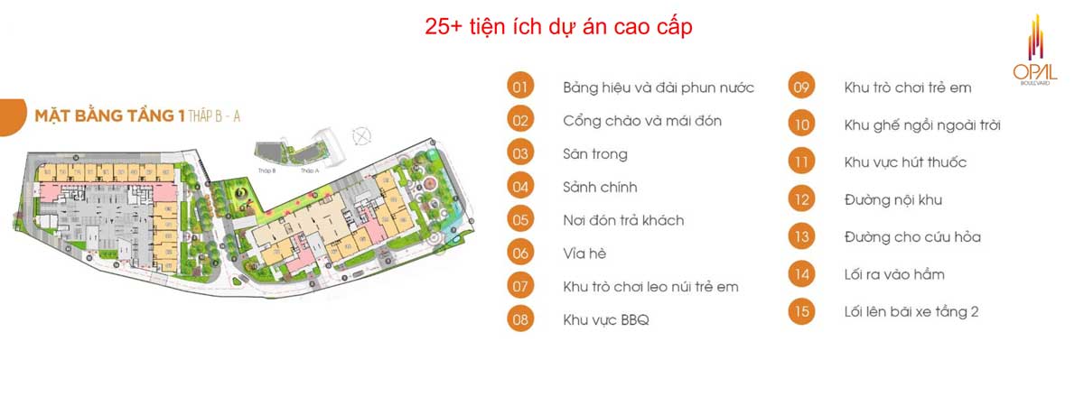 25 tiện ích nội khu Dự án Căn hộ Opal Boulevard