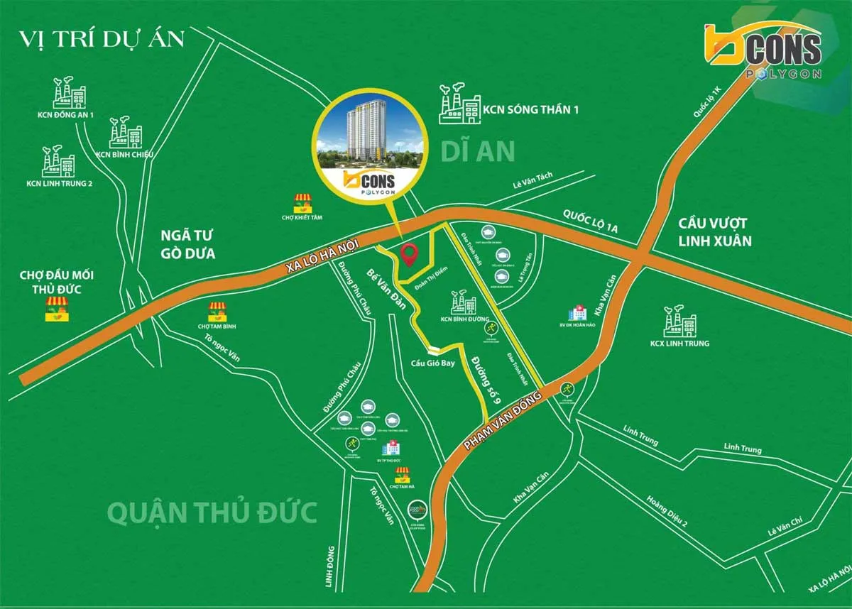 Bcons Polygon 3 Vị trí Dự án Căn hộ Bcons Polygon Bình An Dĩ An Bình Dương