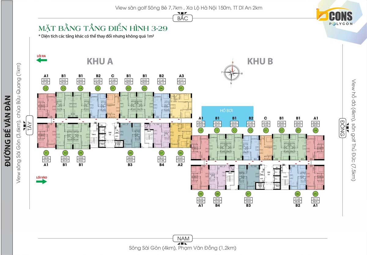 Mặt bằng Tầng 3-29 Dự án Căn hộ Bcons Polygon Dĩ An Bình Dương