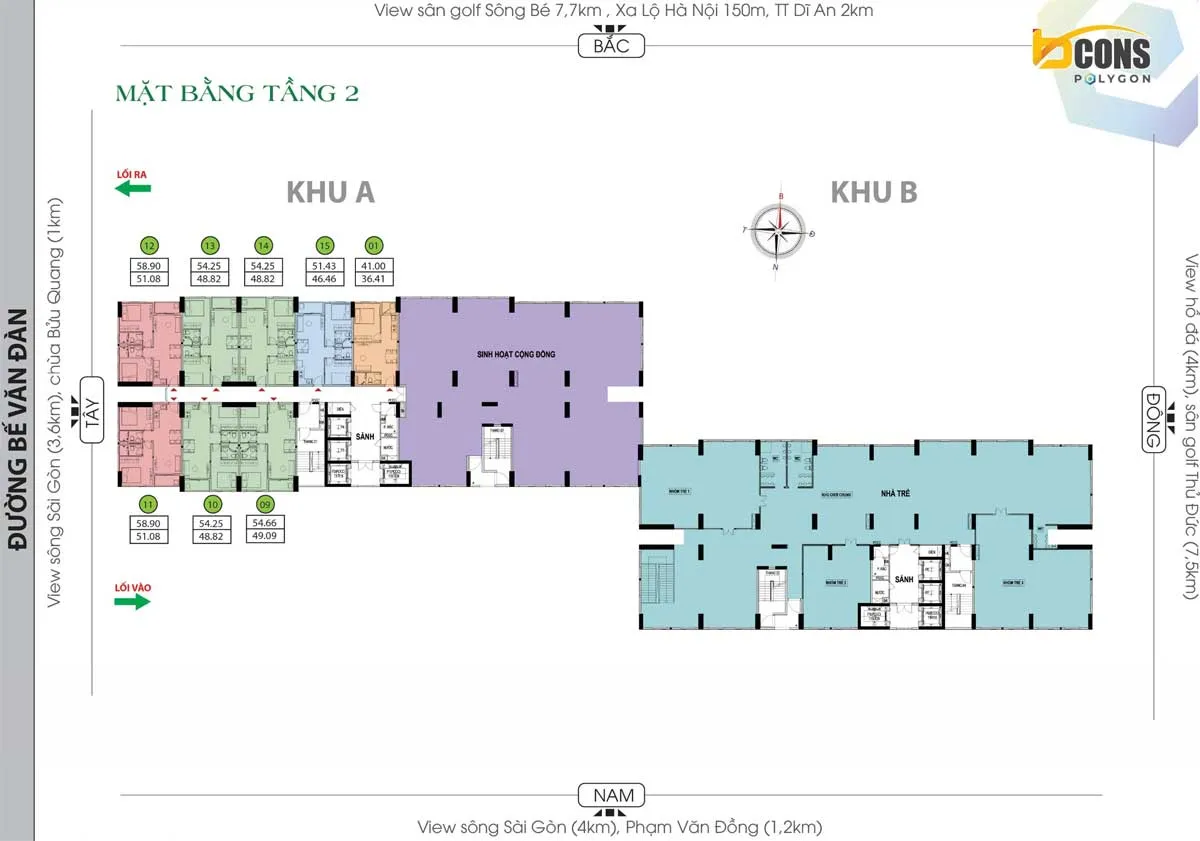 Bcons Polygon 9 Mặt bằng Tầng 2 Dự án Căn hộ Bcons Polygon Dĩ An Bình Dương