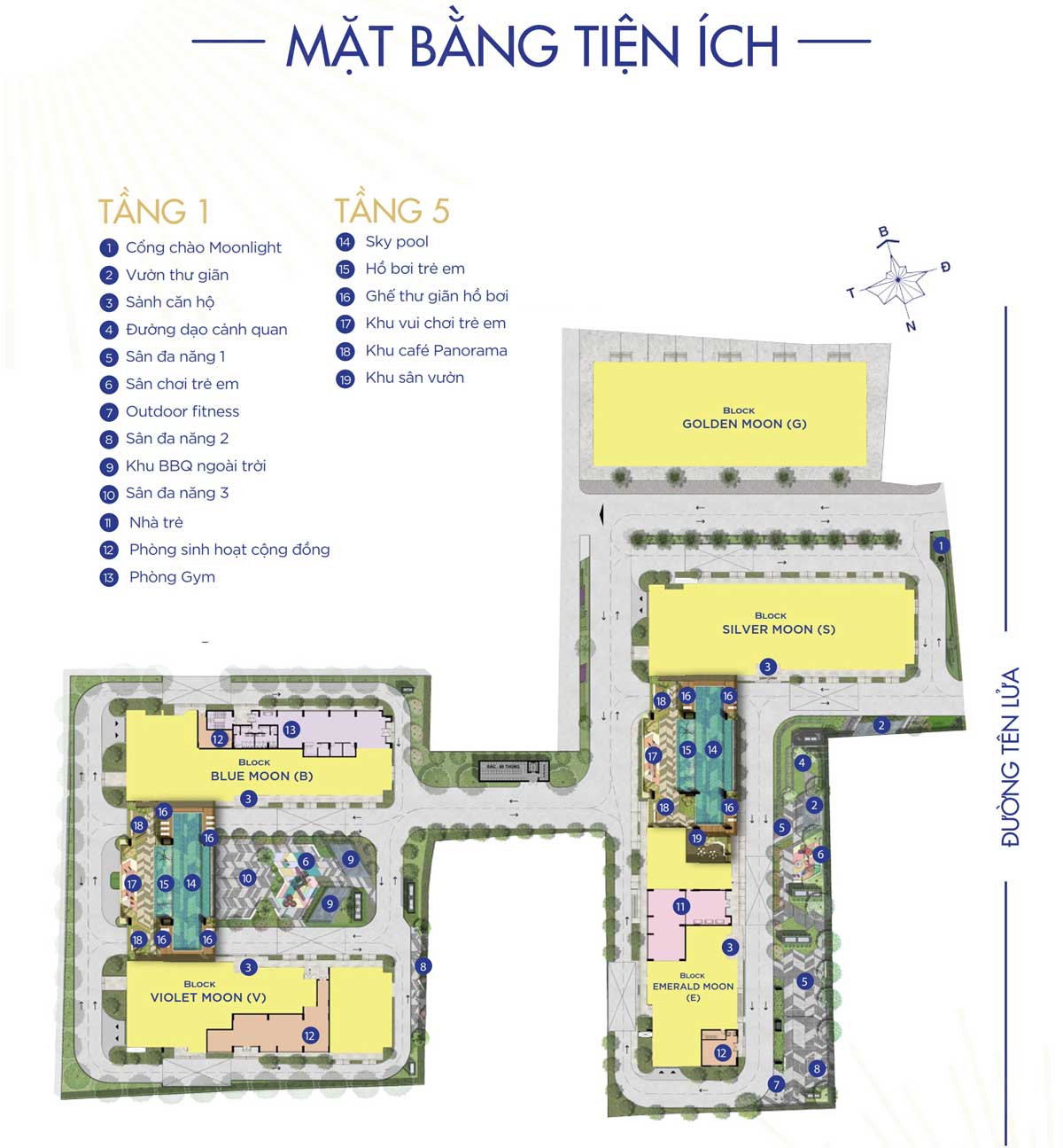 Mặt bằng tiện ích nội khu Dự án Căn hộ Moonlight Centre Point Tên Lửa Bình Tân